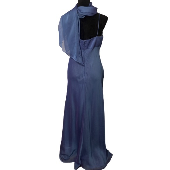 NIGHT WAY COLLECTIONS Blue Formal Wedding Bridesmaid Gown w Shawl Sz 14 - Picture 5 of 8